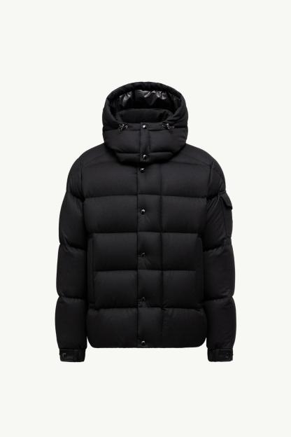 monthtcler Maya 70 Hooded Wool Flannel Short Down Jacket
