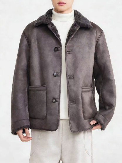 Retro-style men's jacket with suede-like texture.