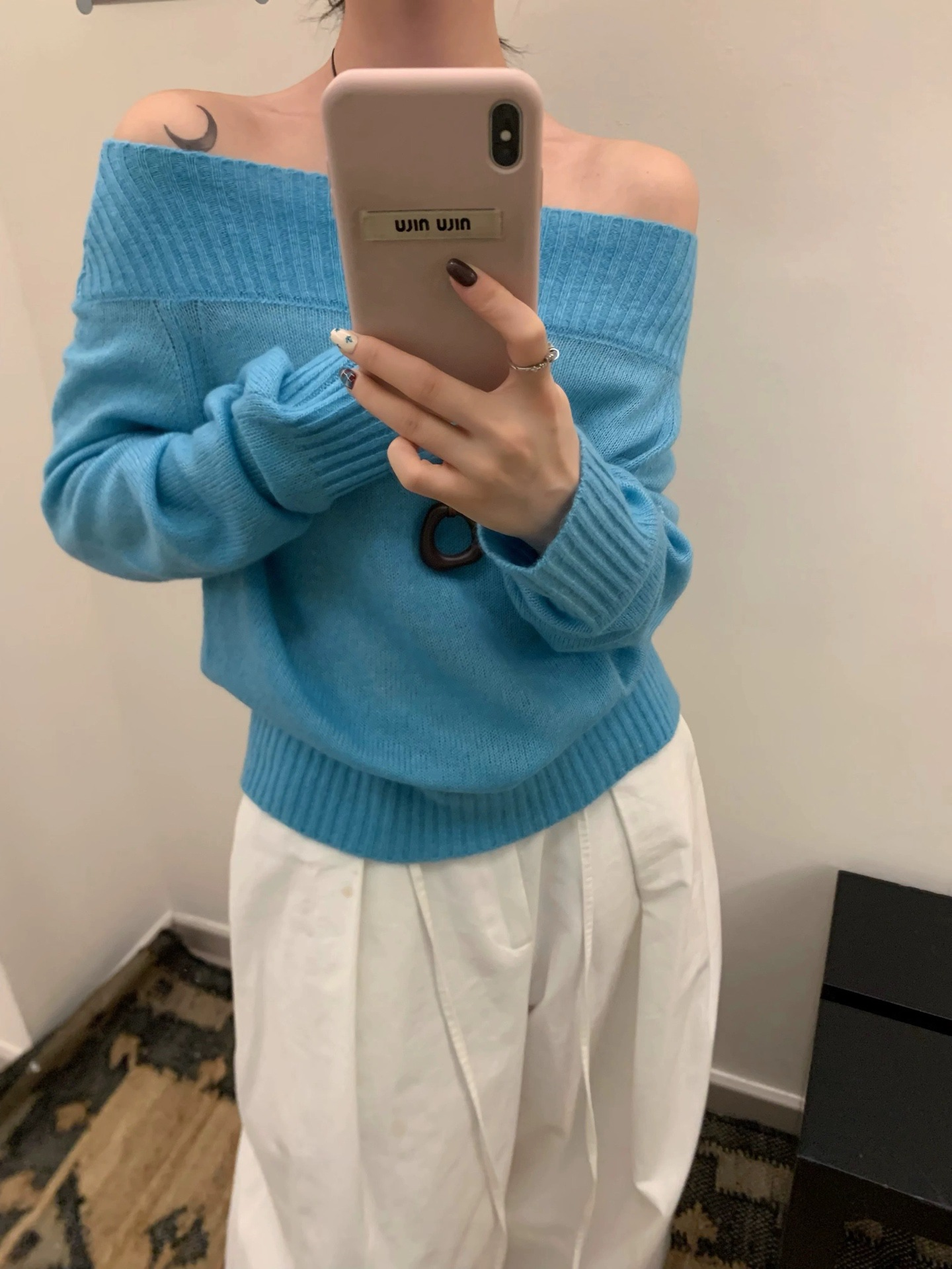 Women's Pullover Sweater Solid Color Off-Shoulder Knit Long-Sleeved Pullover Sweater Top
