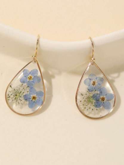 Teardrop Shape Resin & Dried Flower Earrings