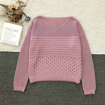Openwork Round Neck High Low Knit Top Sweater