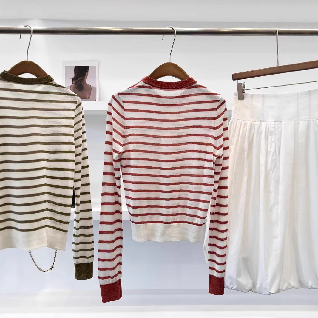 Women's linen blend color-blocked striped knit cardigan