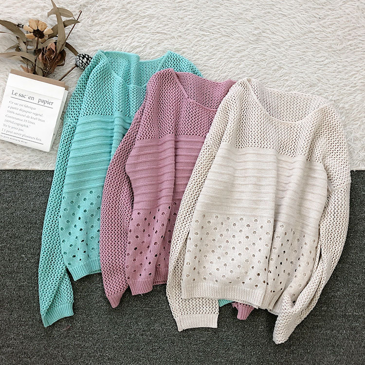 Openwork Round Neck High Low Knit Top Sweater