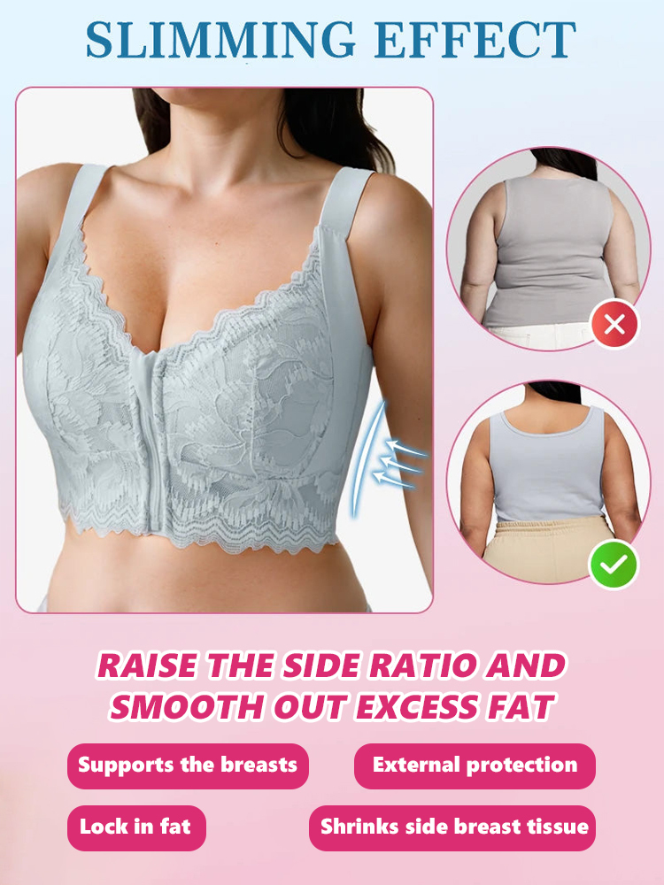 [Makes large breasts appear smaller & small breasts appear larger] Front zipper shaping bra