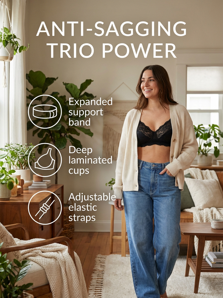 [Makes large breasts appear smaller & small breasts appear larger] Front zipper shaping bra