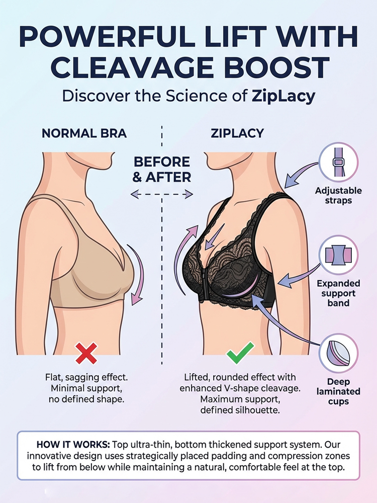 [Makes large breasts appear smaller & small breasts appear larger] Front zipper shaping bra