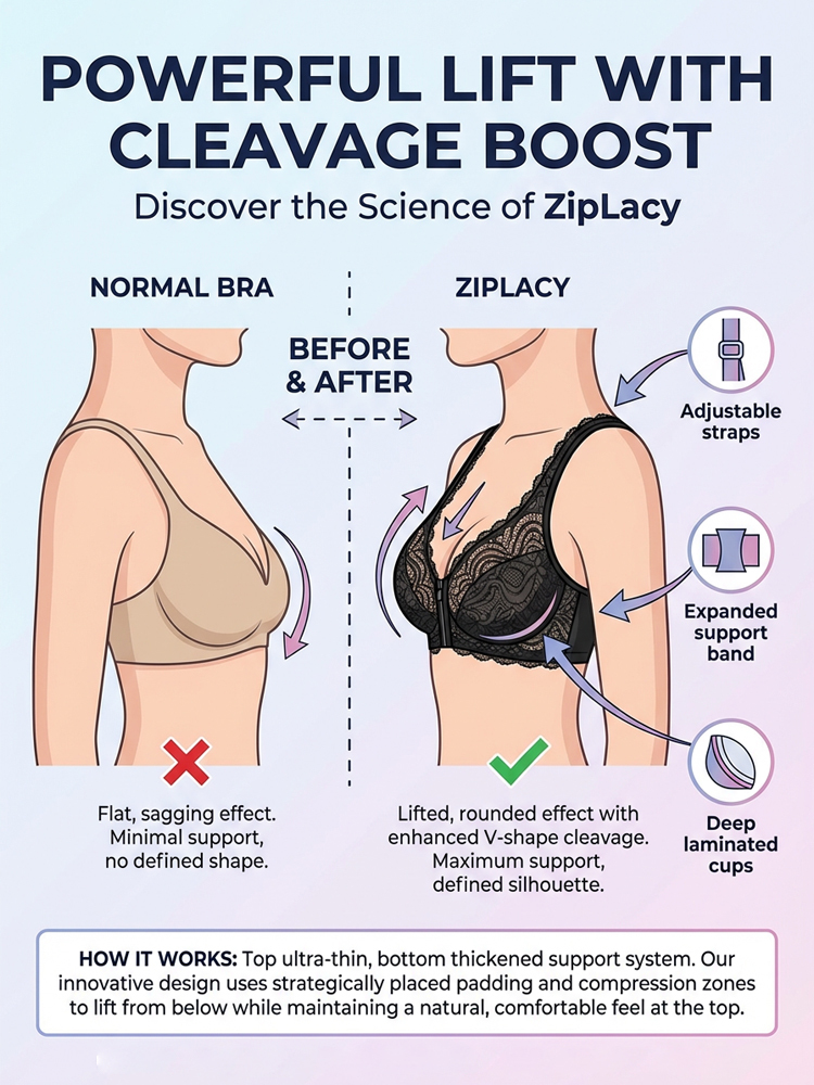 [Makes large breasts appear smaller & small breasts appear larger] Front zipper shaping bra