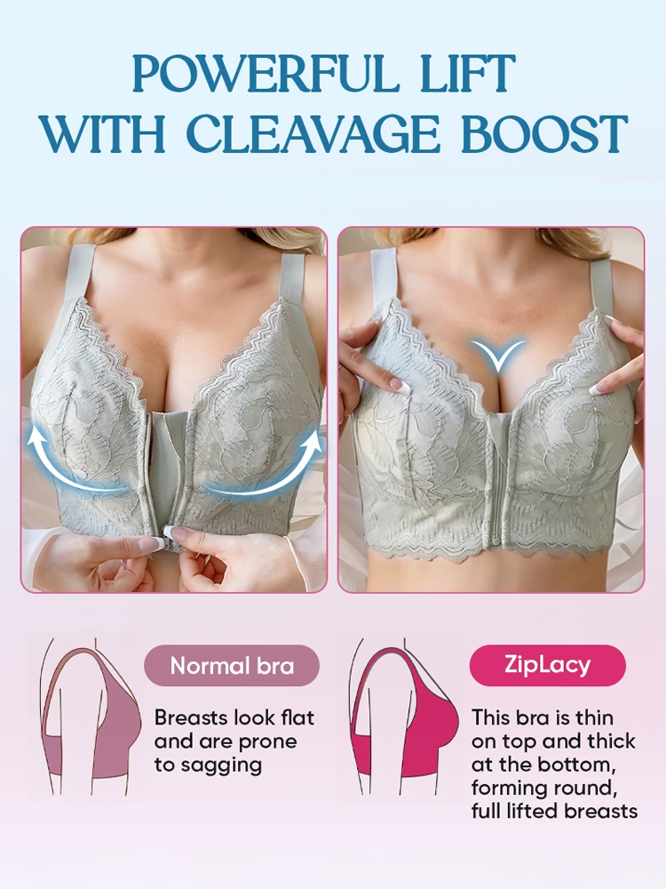 [Makes large breasts appear smaller & small breasts appear larger] Front zipper shaping bra