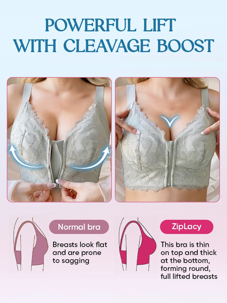[Makes large breasts appear smaller & small breasts appear larger] Front zipper shaping bra