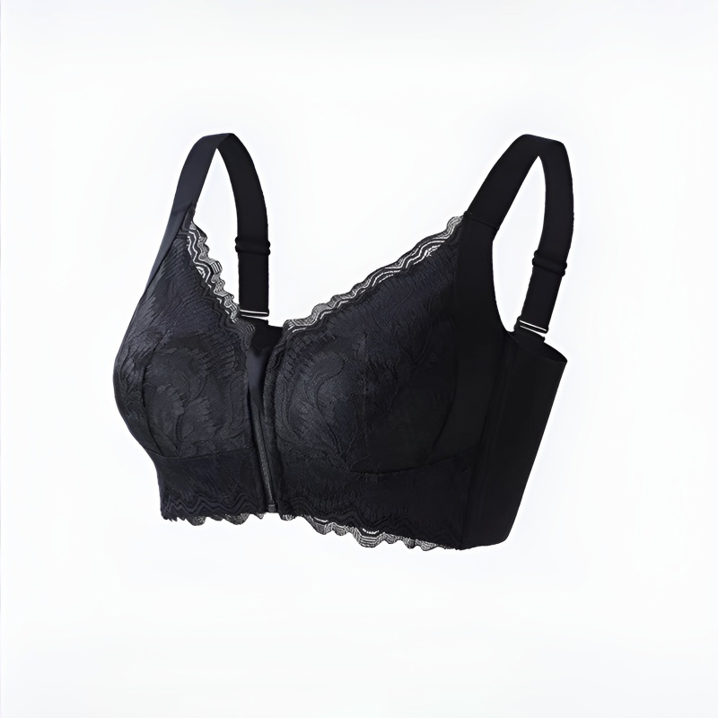 [Makes large breasts appear smaller & small breasts appear larger] Front zipper shaping bra
