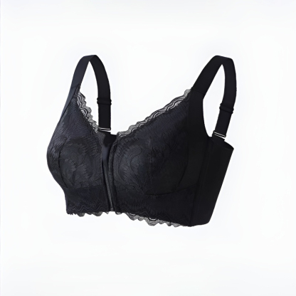 [Makes large breasts appear smaller & small breasts appear larger] Front zipper shaping bra