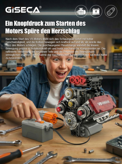  【100% Funktionsgetreu】CNC-gefräst, benzinbetrieben, voll lauffähig: Maschinentechnologie-V8-Motorantriebsgruppe