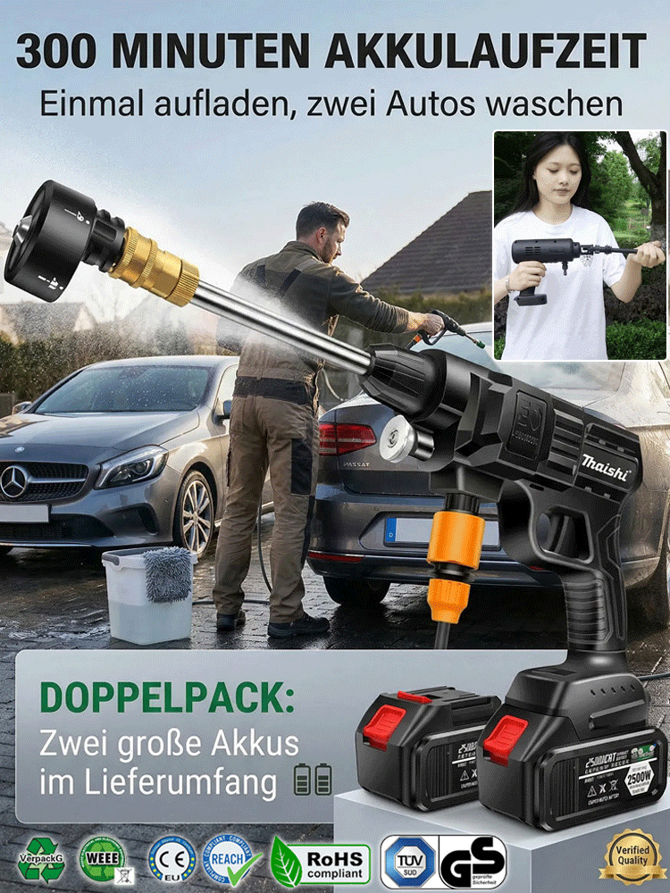 【Hochdruck-Selbstansaugende 3-in-1】Tragbare Autowaschanlage