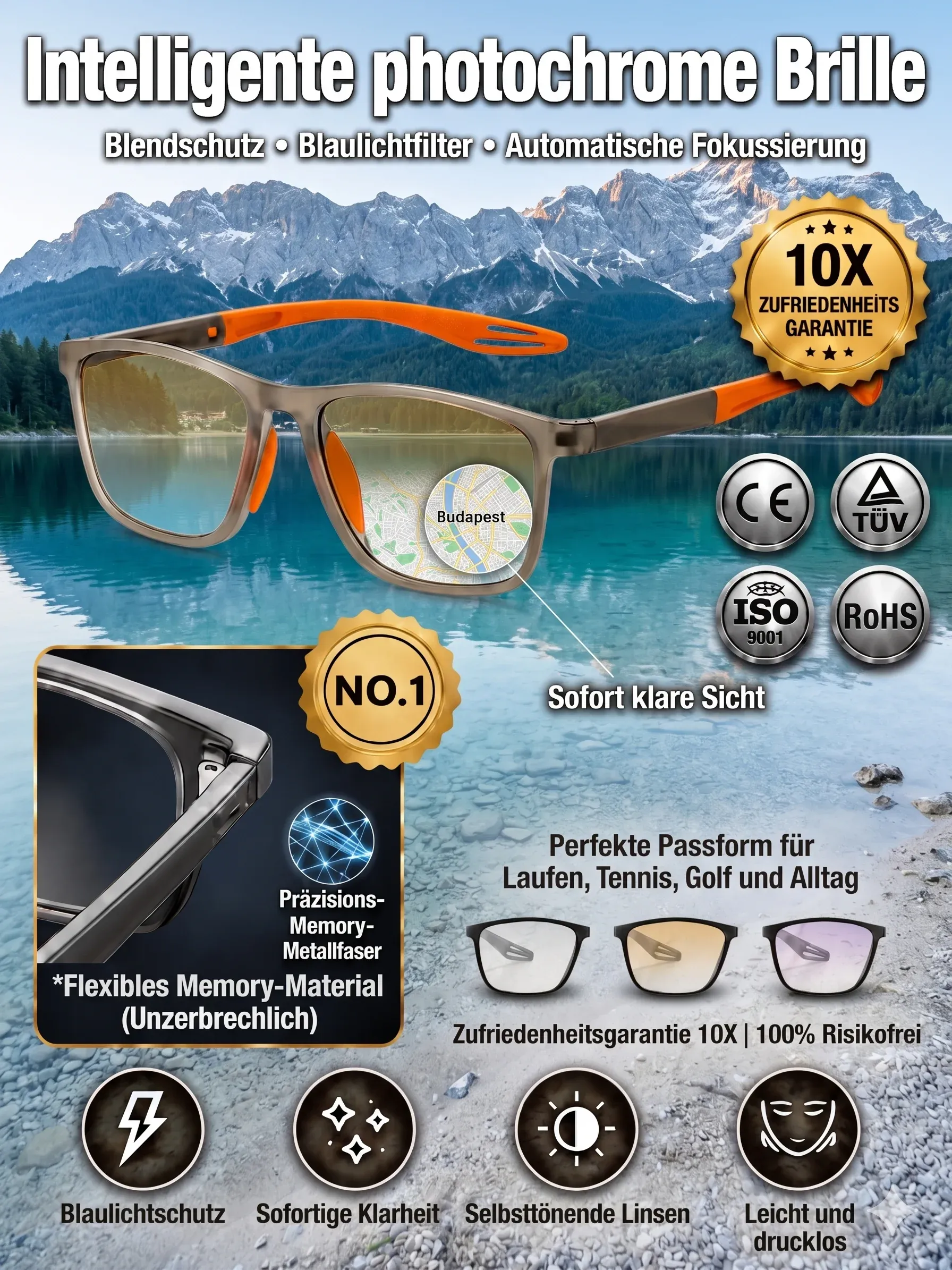 【 Kein Sehtest nötig】Jenaer Optik - Intelligente selbsttönende Lesebrille