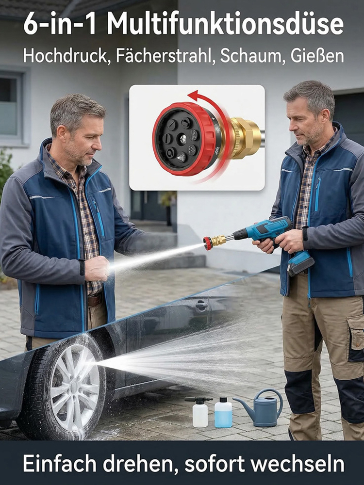 【Hochdruck-Selbstansaugende 3-in-1】Tragbare Autowaschanlage