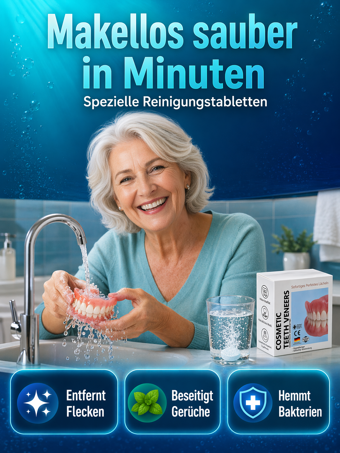 😁 【Vom Zahnarzt empfohlen】 Premium-Zahnprothese – Rundum-Sorglos-Paket, kein Zahnarzttermin nötig!