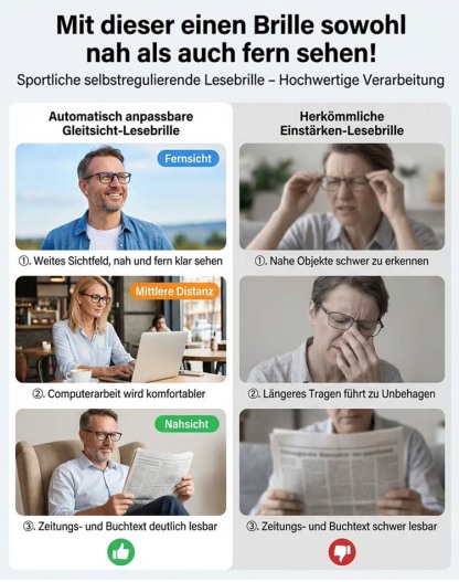 👓 Von Augenärzten empfohlen | Präzisionsbrille aus Sabae Automatisch fokussierende Lesebrille mit Blaulichtschutz • Kein Augentest nötig 