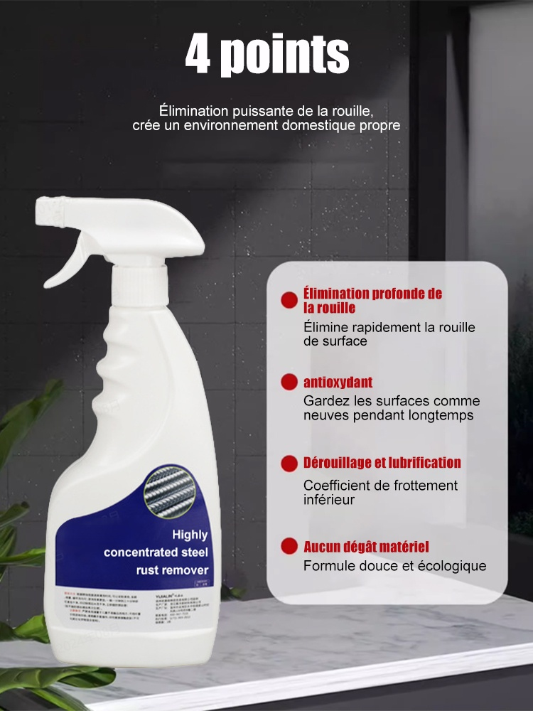 Le dérouillant et protecteur ultra-puissant pour acier élimine non seulement la rouille, mais aussi les taches tenaces, redonnant à votre métal tout son éclat et sa brillance d’origine !