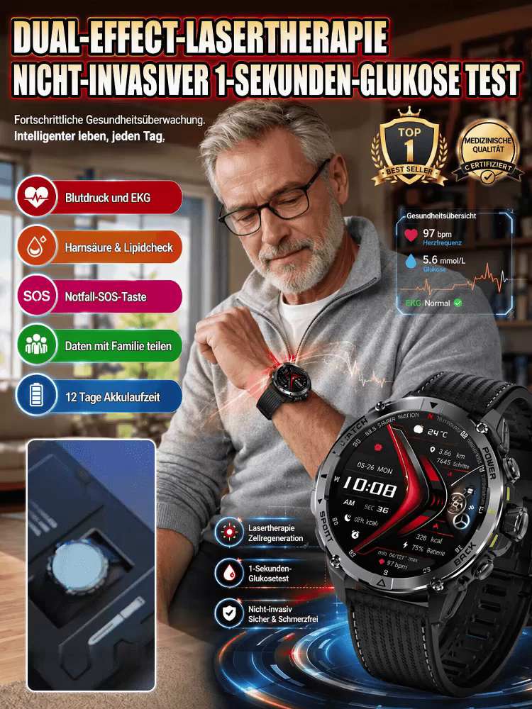 Von Ärzten empfohlen】Die neueste Generation der Smart-Health-Watch！Messungen lebenslang kostenlos!