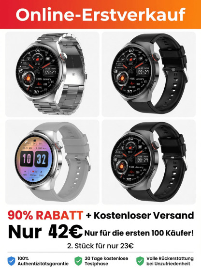 🩺 【Von Ärzten empfohlen!】Die neueste Smart-Health-Uhr! 🔥 Zweites Stück für nur 23 €!🎁