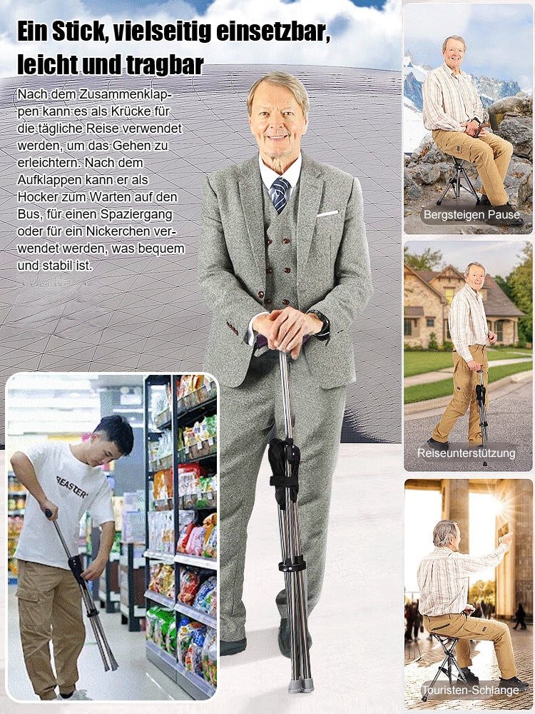 🪑 Outdoor-Klapp-Gehstock mit Sitzfunktion Empfohlen von europäischen Experten für Mobilität & Rehabilitation! 🏆 #1 Bestseller – Amazon Kategorie „Medizinische Hilfsmittel & Pflege