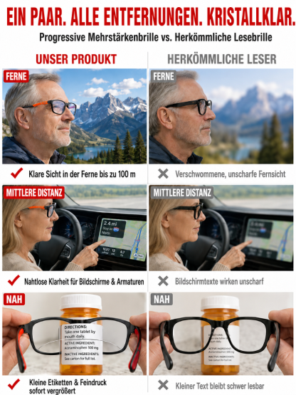 ✅ Schluss mit ständigem Brillenwechsel! Eine Brille für nahtlose Sehschärfe und sofortigen Sonnenschutz.