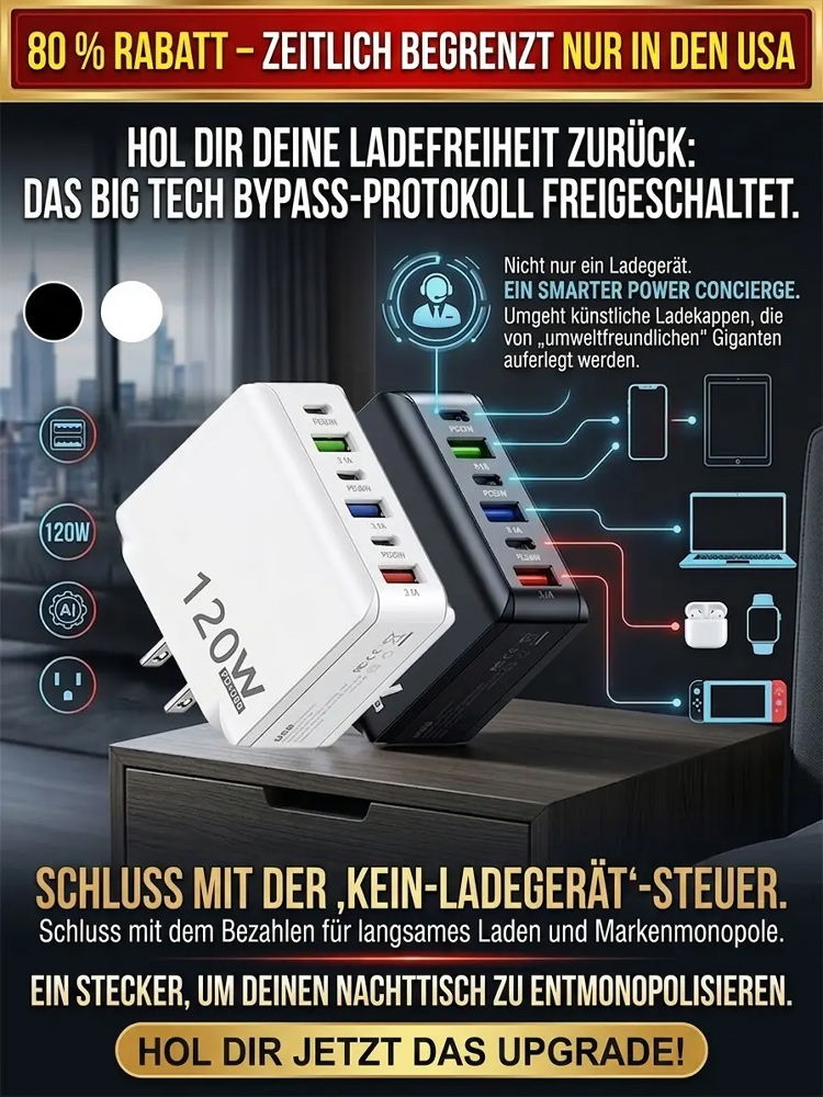 【Verbessern Sie die Akkulaufzeit Ihres Handys】Sechsfach-Schnellladegerät