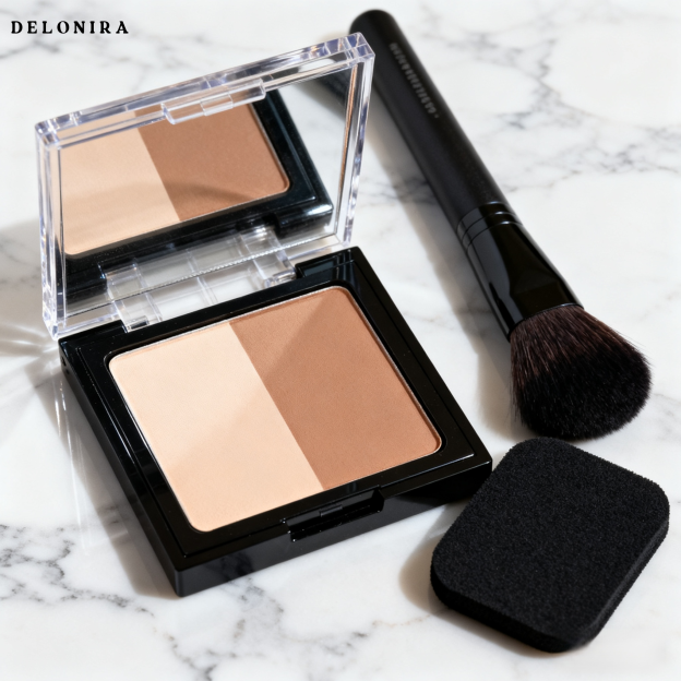 Delonira  Konturpalette mit zweifarbigen matten Highlights zum Aufhellen des Gesichts