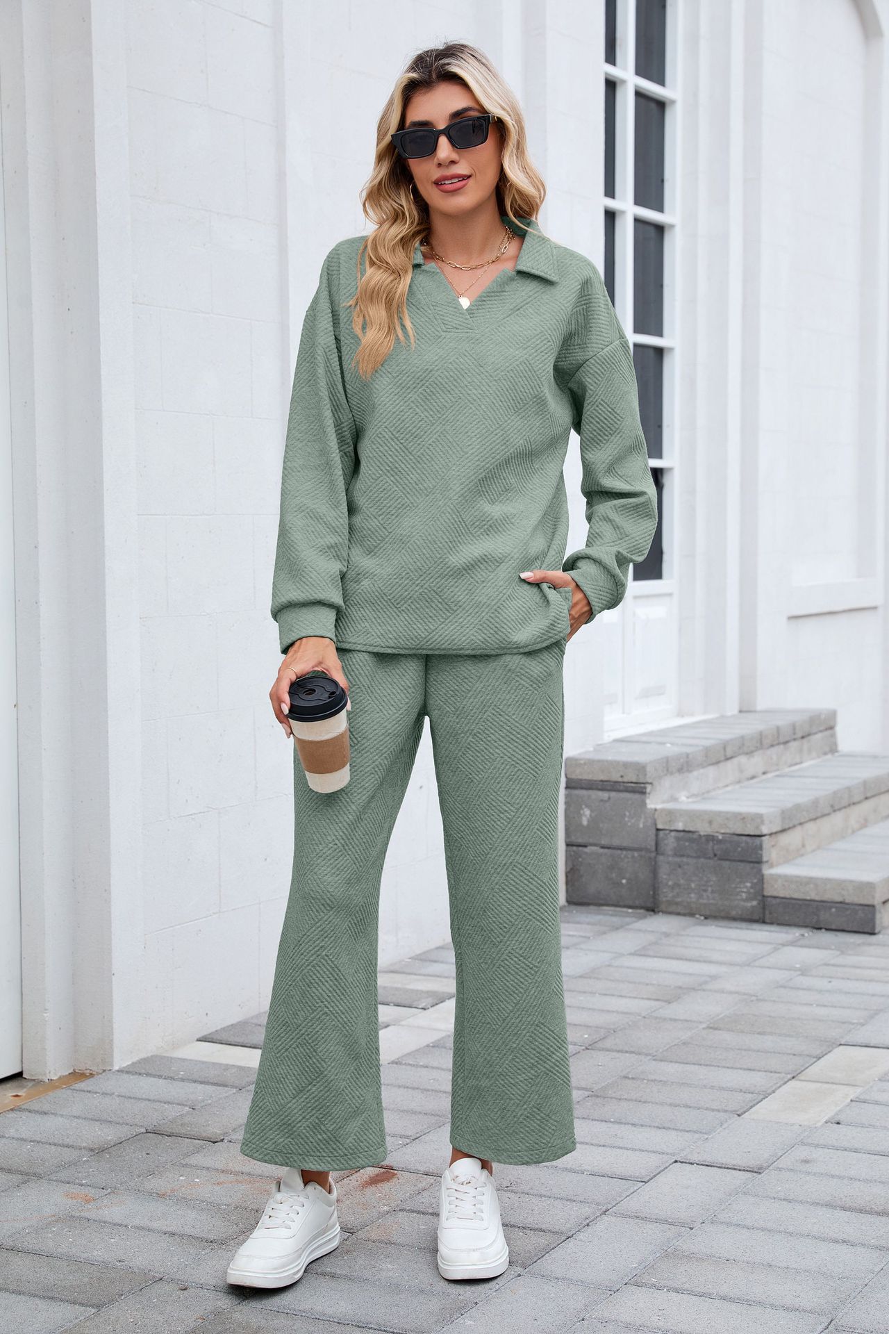 ✨Women 2 Piece Outfit Lapel V Neck Lounge Sets Pockets