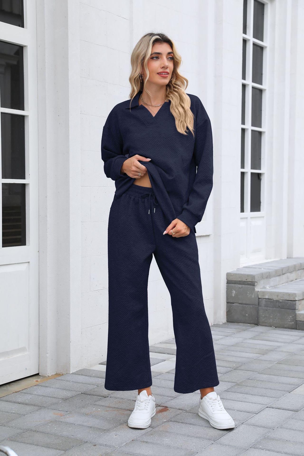 ✨Women 2 Piece Outfit Lapel V Neck Lounge Sets Pockets