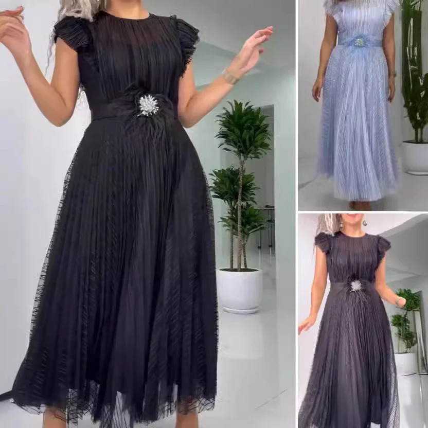 [S-5XL]2025 European and American new simple solid color lace dress