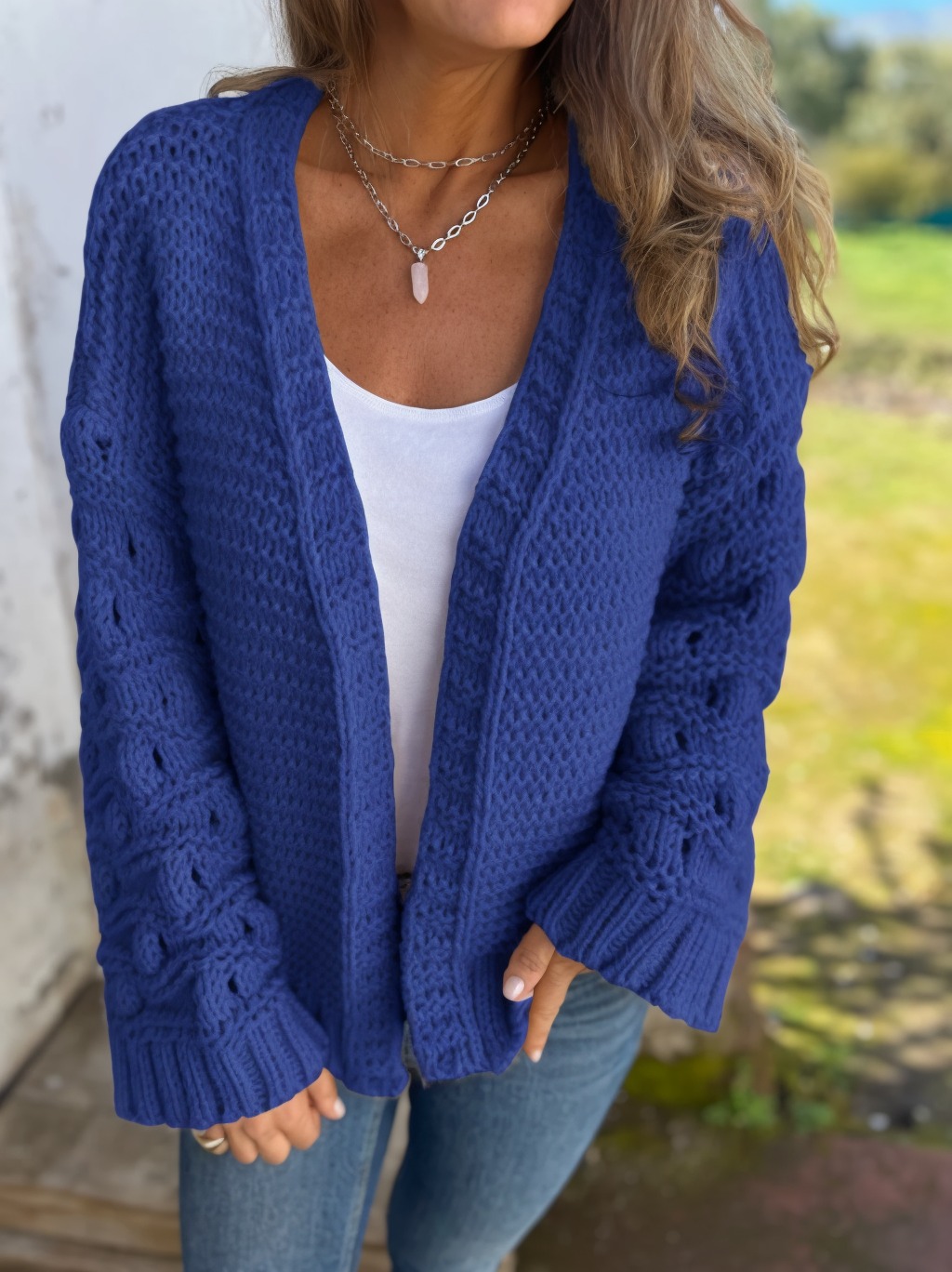 2026 New Fashion Knit Solid Color V-neck Long-sleeved Cardigan