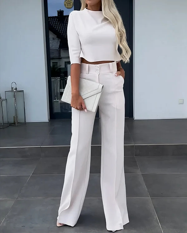 Women's Wide-Leg Commuter Pants with Double Button Front