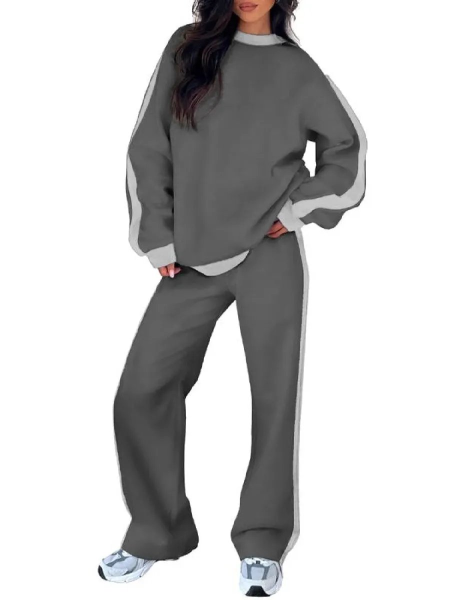 Women's Fleece Loose Fit Cozy Sweatshirt & Straight Leg Sweatpants Matching Sets