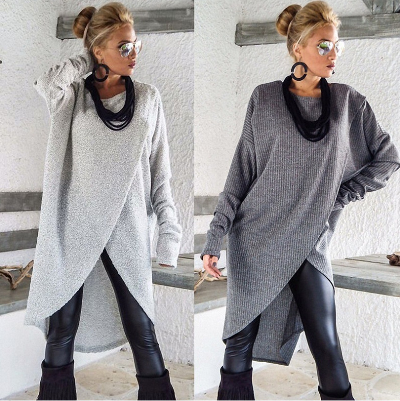 【S-5XL】2025 Autumn/Winter New Solid Color Knit Sweater Dress with Slit