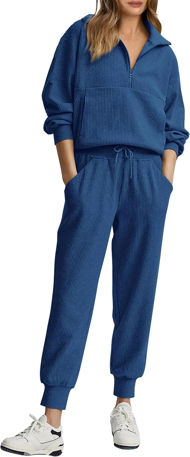 ⏰Hot Sale-Womens 2 Piece Long Sleeve Half Zip Pullover Fall Tracksuit Sweatsuits Set(Buy 2 Free Shipping)