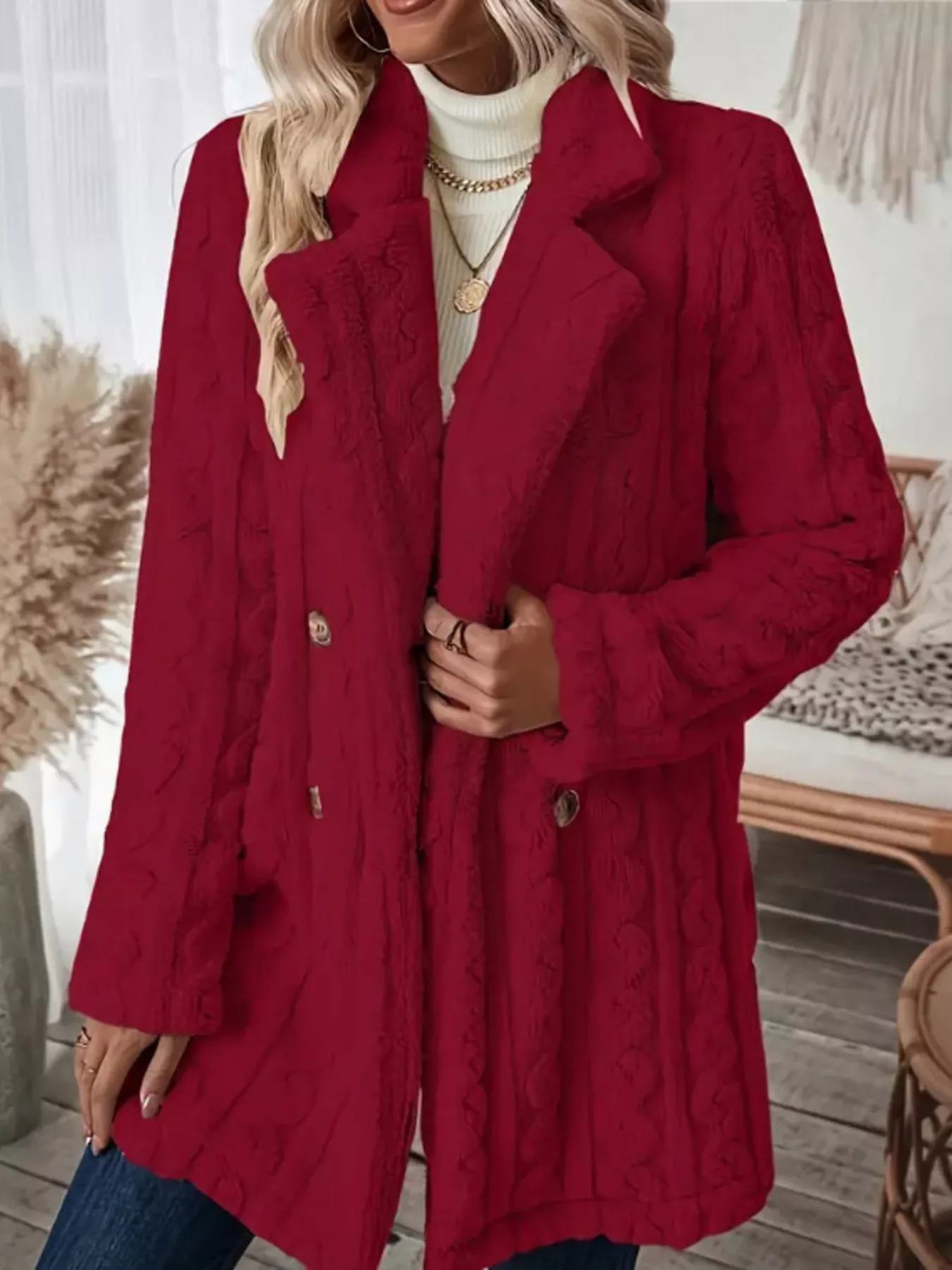 2026 Autumn and Winter New Style Plush Warm Double-Breasted Button Wool Coat