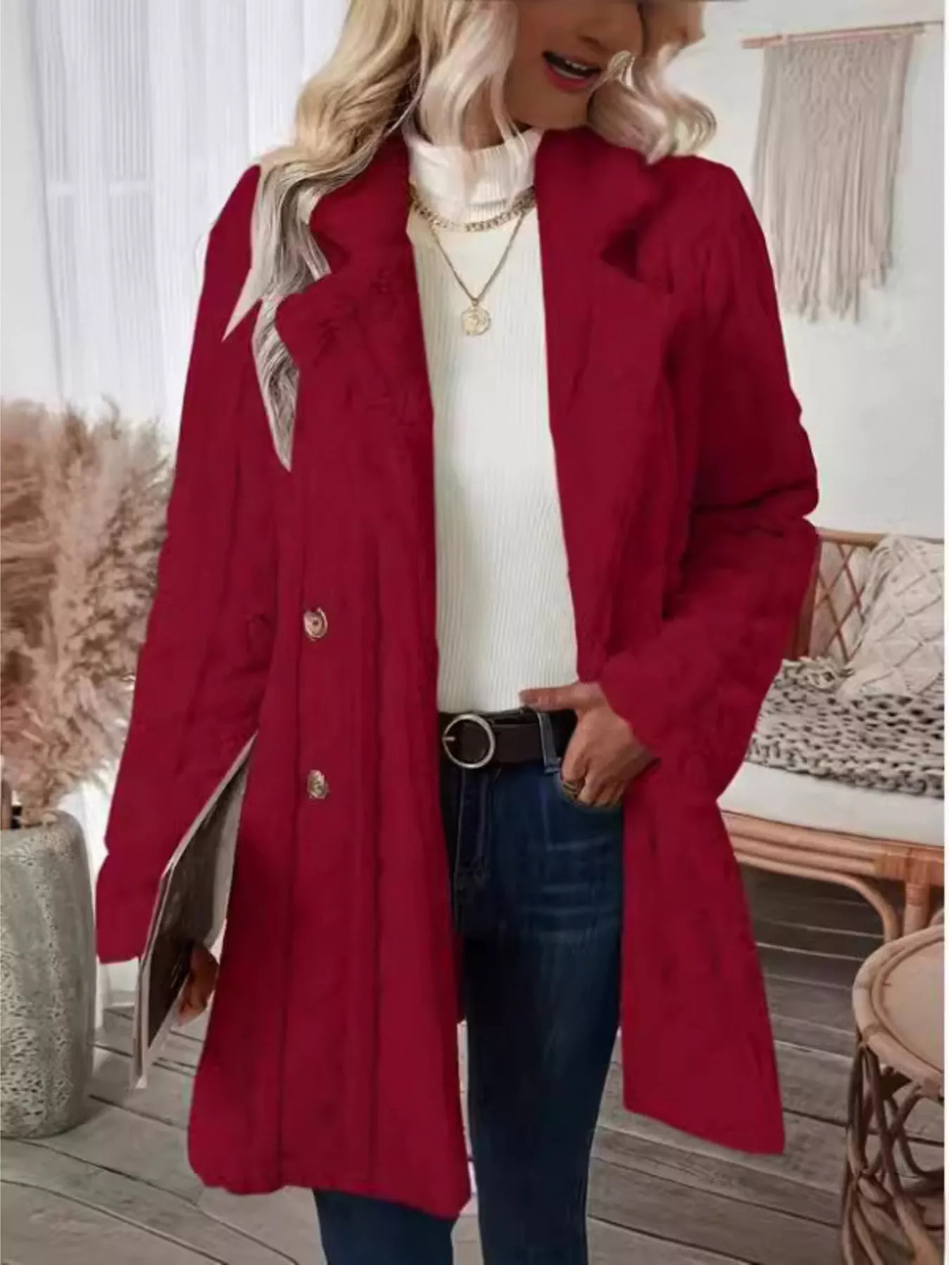 2026 Autumn and Winter New Style Plush Warm Double-Breasted Button Wool Coat