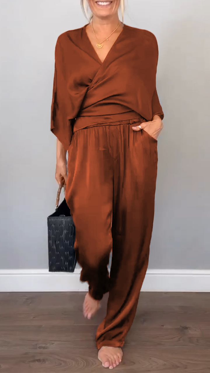 Women's V-neck Casual Comfortable Satin Suit