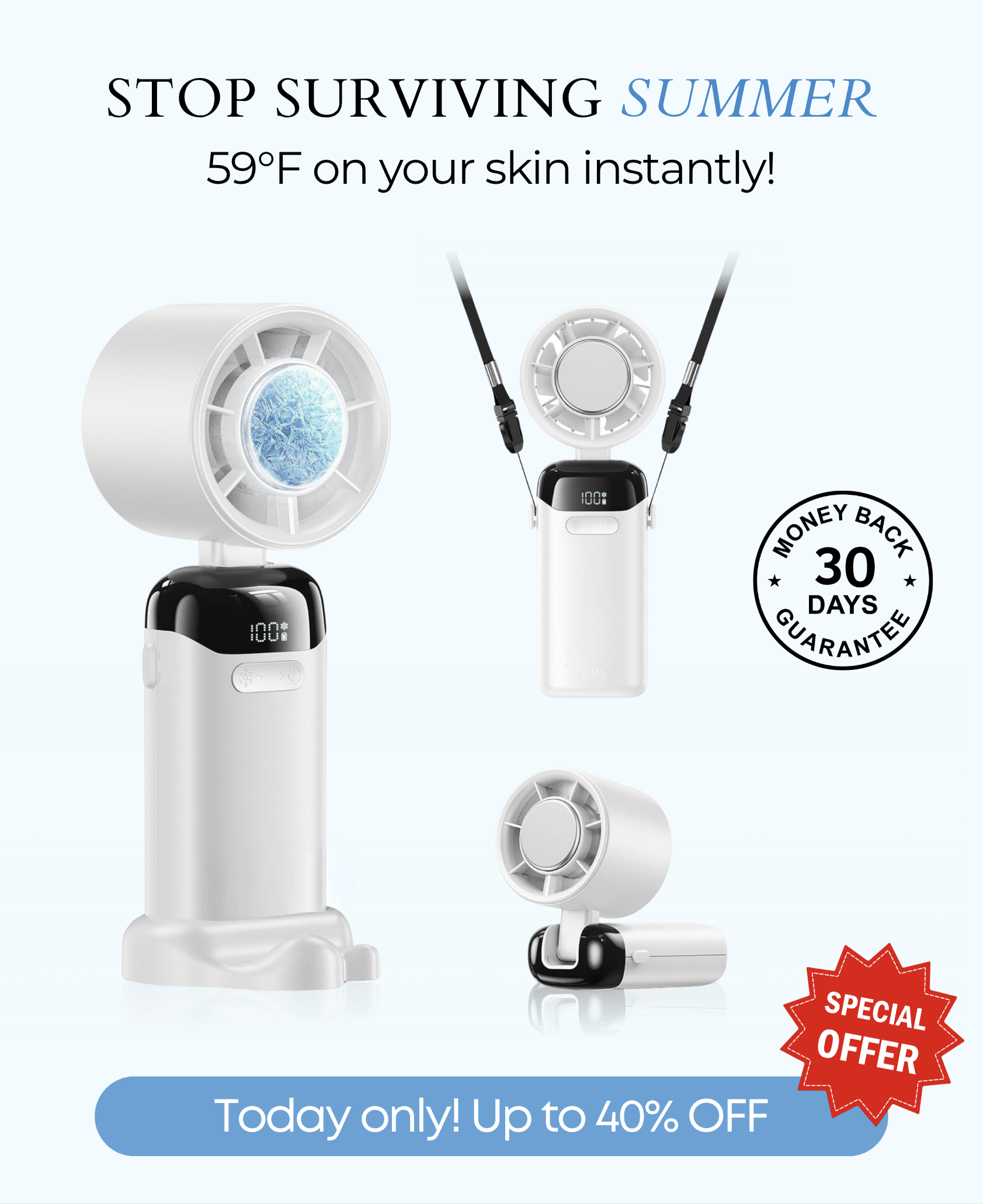 Alpa FrostFace™ | Instant Skin Cooling Fan | Drop to 59°F in Seconds