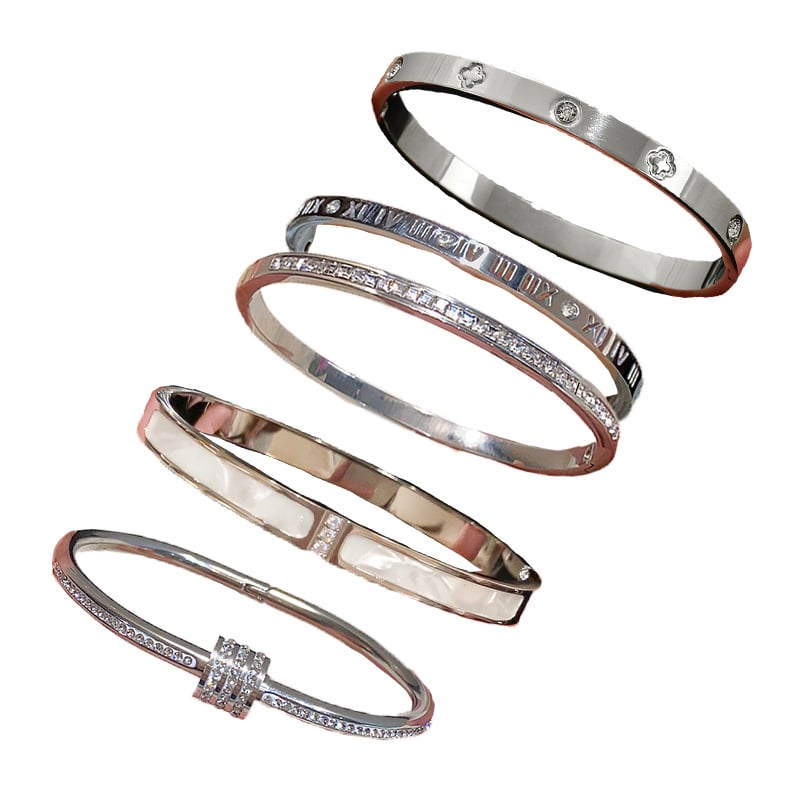 5-Piece Elegant Stainless Steel Bracelet Set,  Fashionable Classic Design & Fade-Resistant