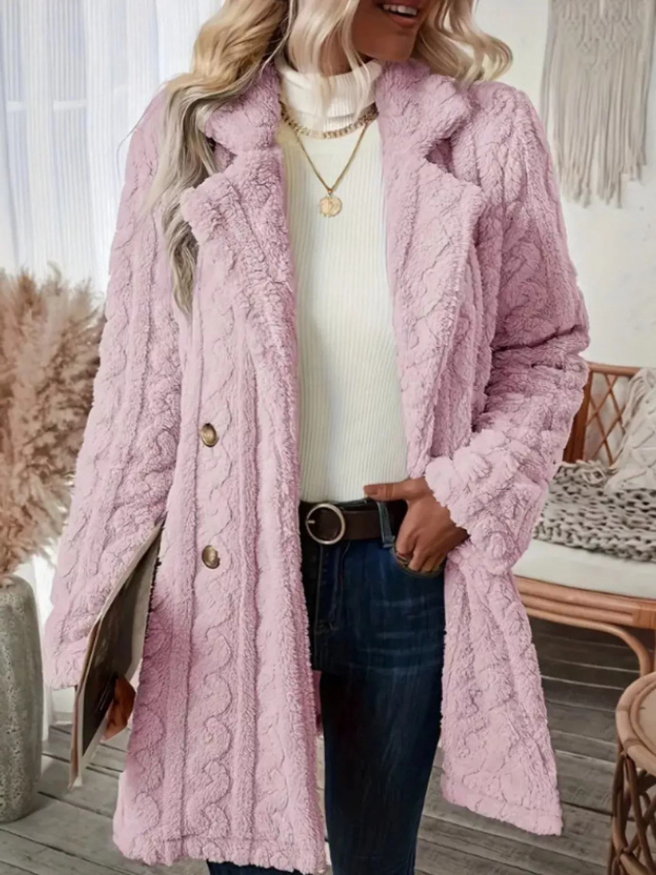 2026 Autumn and Winter New Style Plush Warm Double-Breasted Button Wool Coat