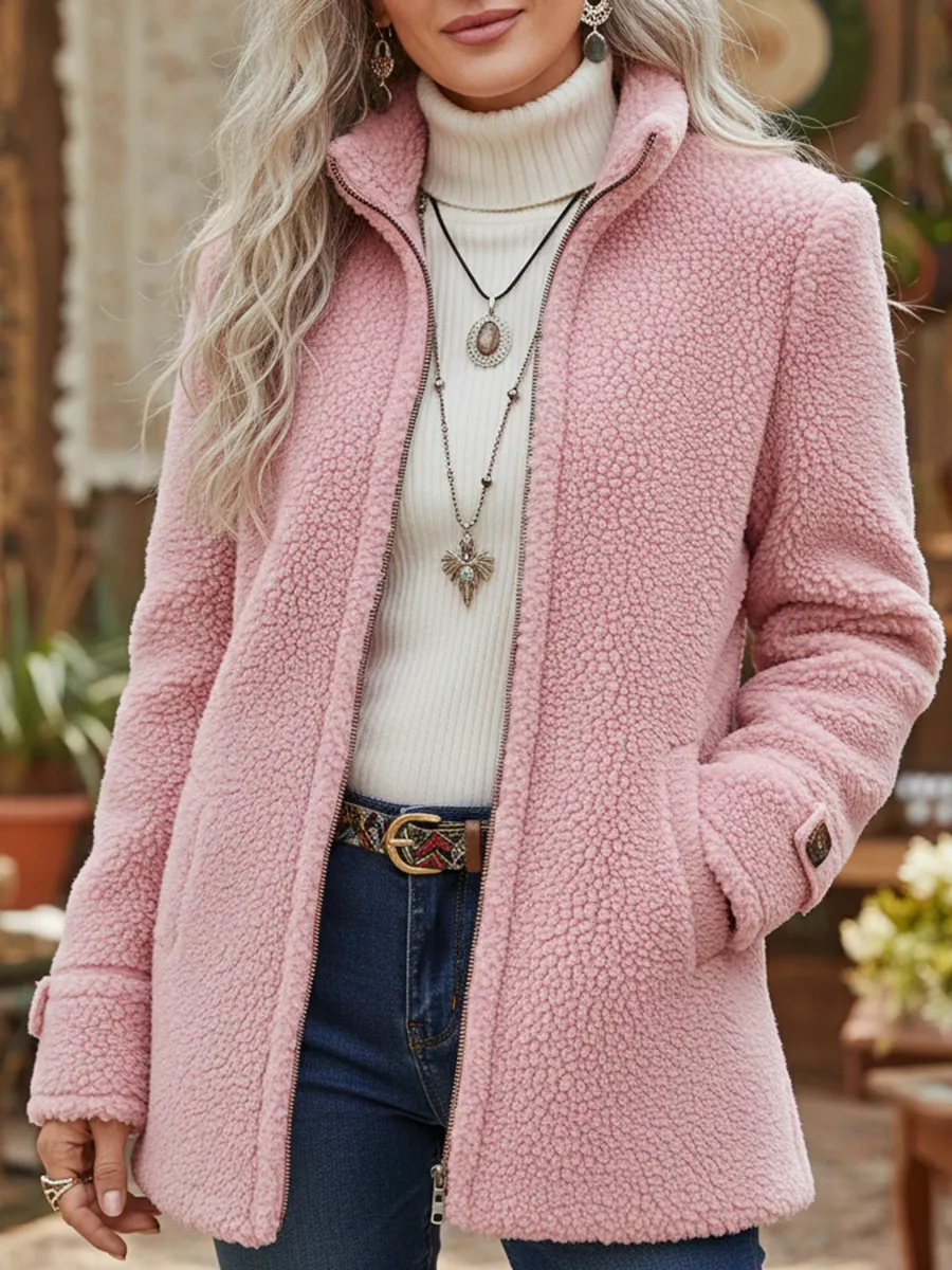 Women's Casual Lambswool Zip-up Jacket