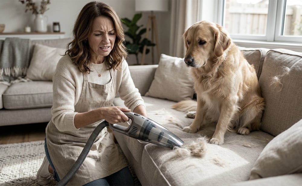 Loose pet hair removed by grooming tool