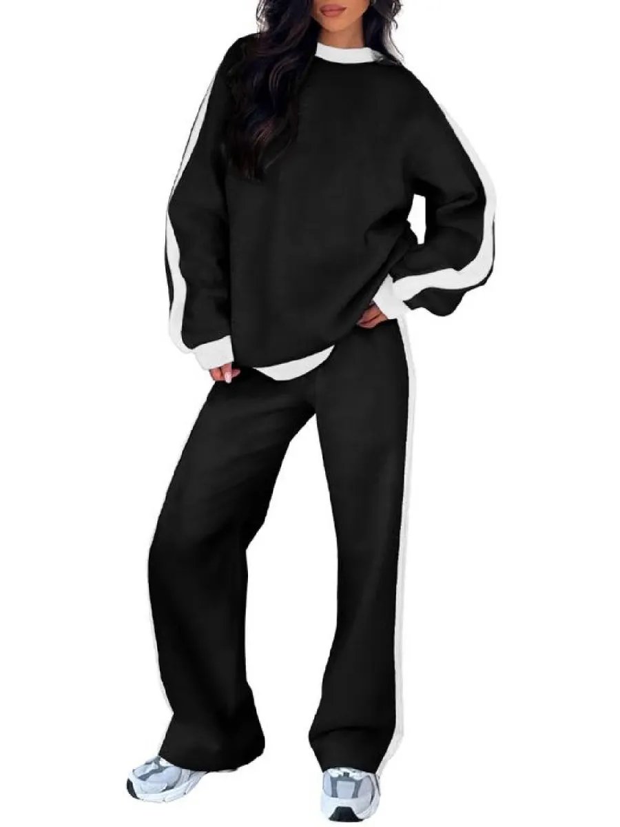 Women's Fleece Loose Fit Cozy Sweatshirt & Straight Leg Sweatpants Matching Sets