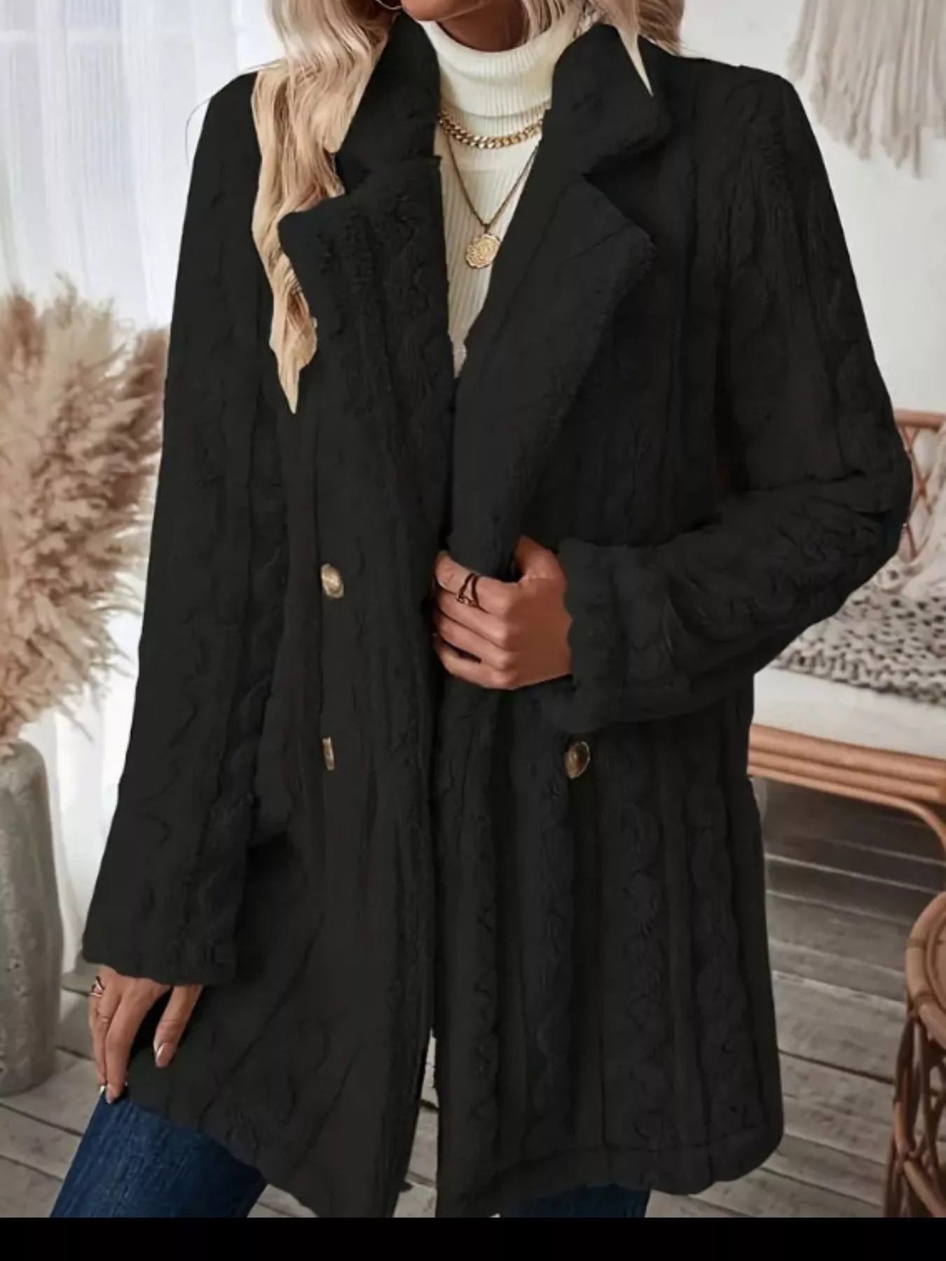 2026 Autumn and Winter New Style Plush Warm Double-Breasted Button Wool Coat