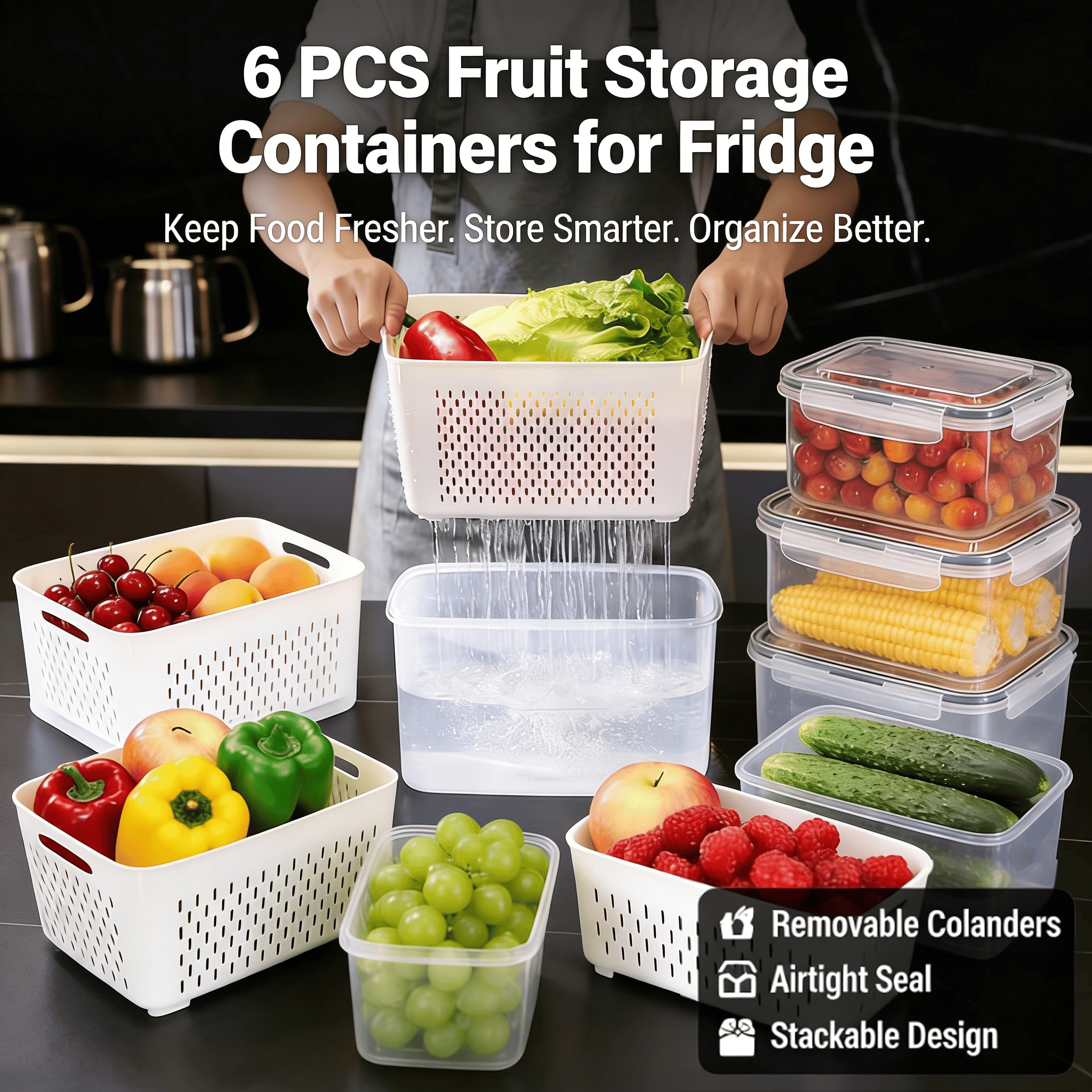 The Ultimate 3-6pc Fridge Organizer Set - Keep Food Fresh 3x Longer! 🥬✨