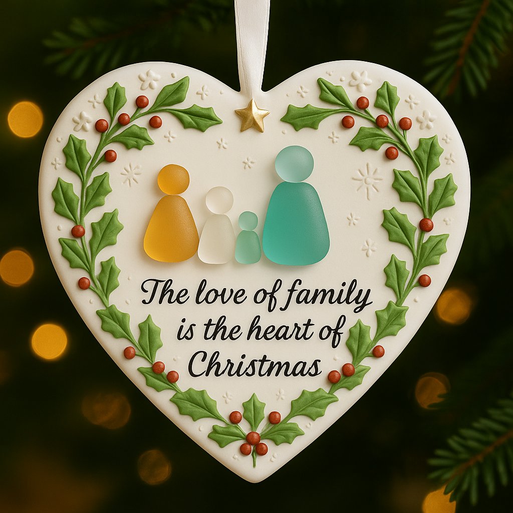 Heart-Shaped Sea Glass Family Ornament 🎄💞 Celebrating Love, Blessings & Togetherness 🌟