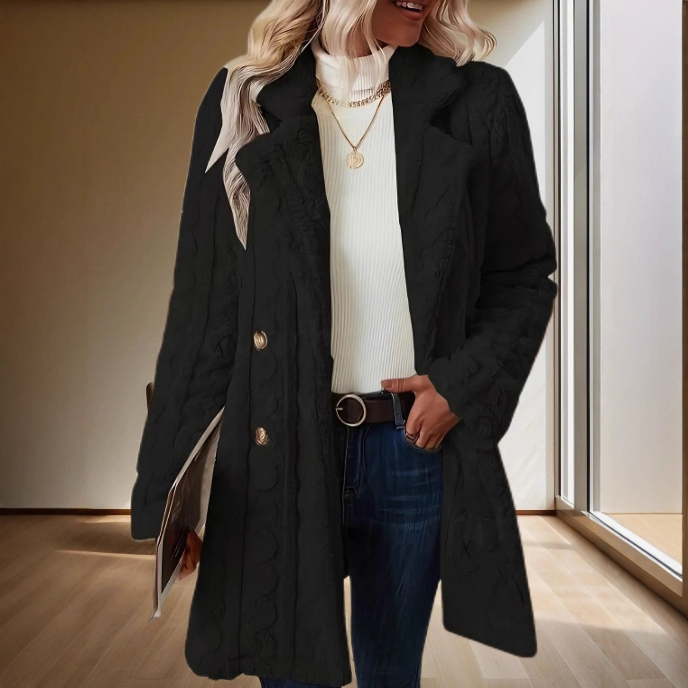 [S-3XL]2025 Nowy pluszowy, ciepły, dwurzędowy wełniany płaszcz