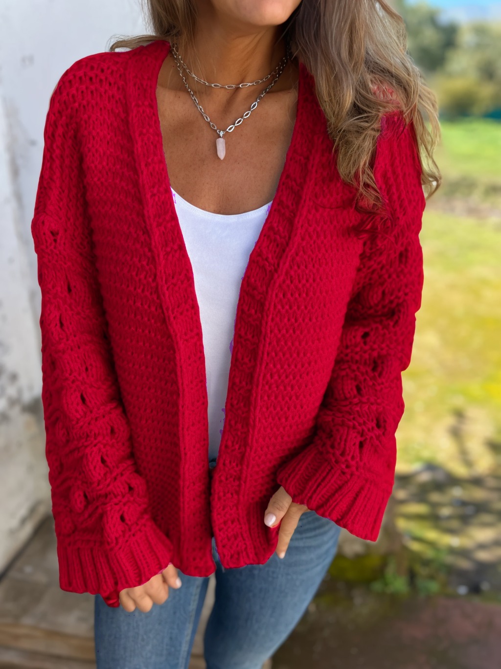 2026 New Fashion Knit Solid Color V-neck Long-sleeved Cardigan